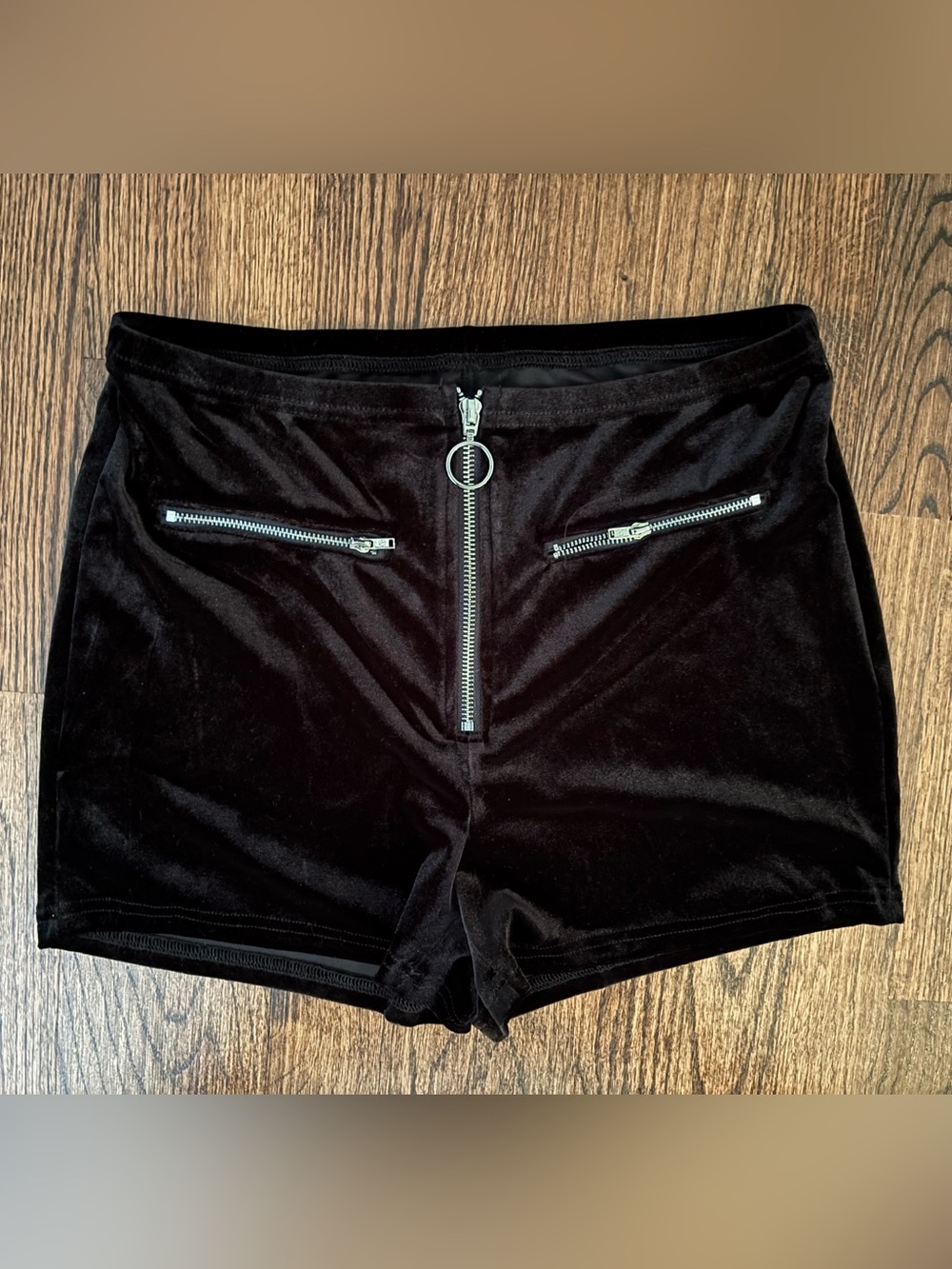 Superdown Ava Black Velvet Shorts with Zip Detail